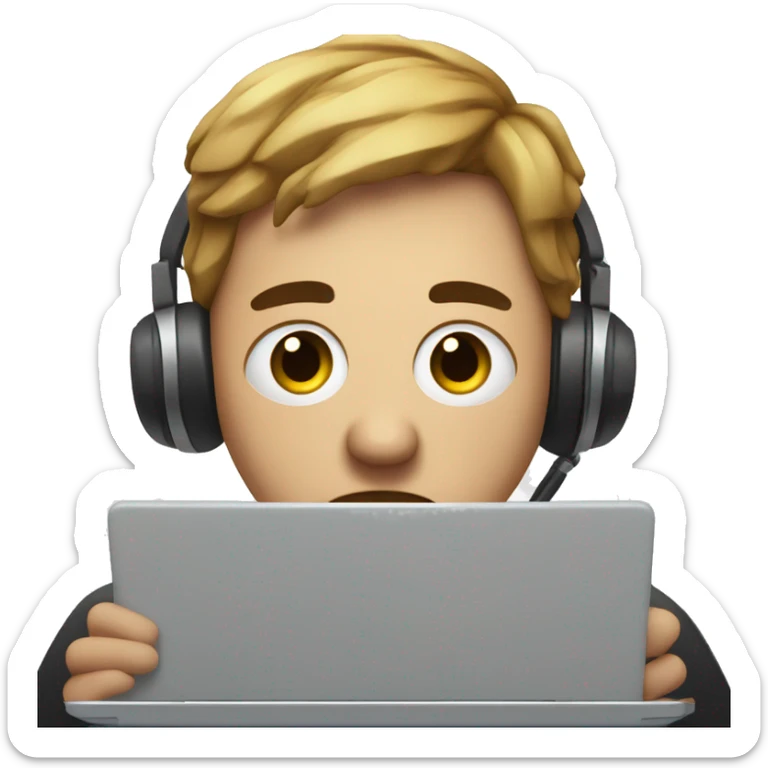 emoji of a person with black circles in his eyes and this person with his laptop sad sticker