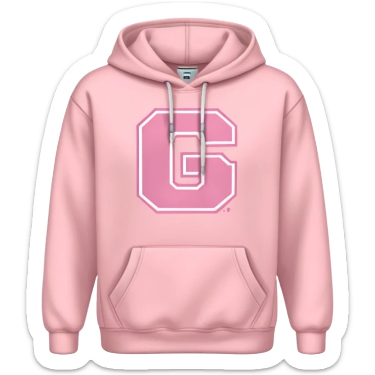 Powder pink hoodie with college sign, just cloth sticker