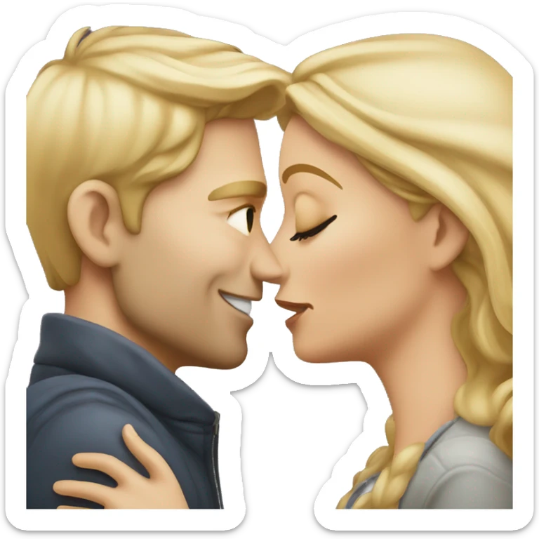 A blonde woman kissing a blonde man on the cheek sticker