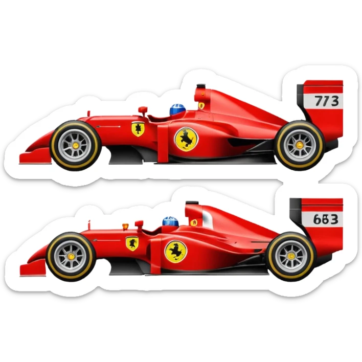 side view of a simplified bright red Ferrari Formula 1 car from the 2000s, emoji style sticker