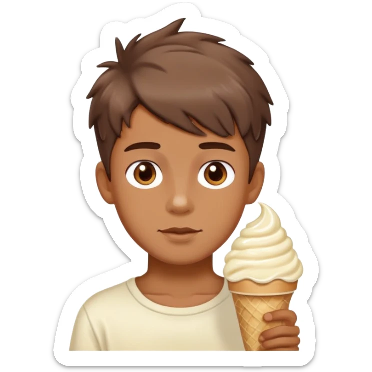 Boy with an iced cream haircut and brown hair. Brown eyes and looks sunburnt  sticker