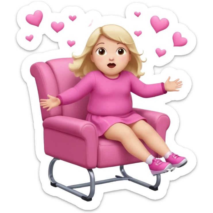 Little Girl fat but not too fat falling off of a chair half in the air chair with pink clothes on standing on chair but fell off sticker