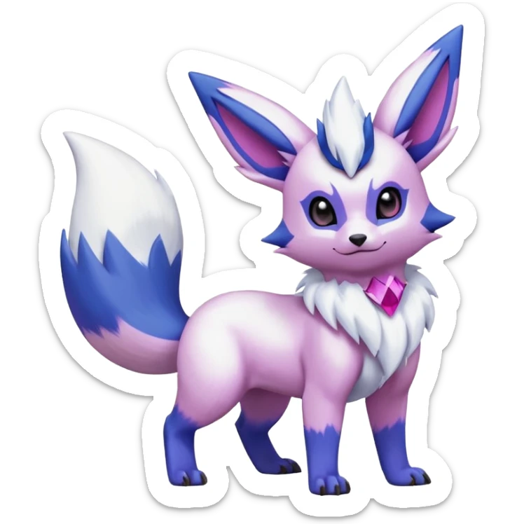 Frosty Albino Shiny White with Violet and Indigo and pink markings Eevee-Liepard-Zangoose-Pokémon-Digimon-Fakémon-fusion-hybrid-creature sticker