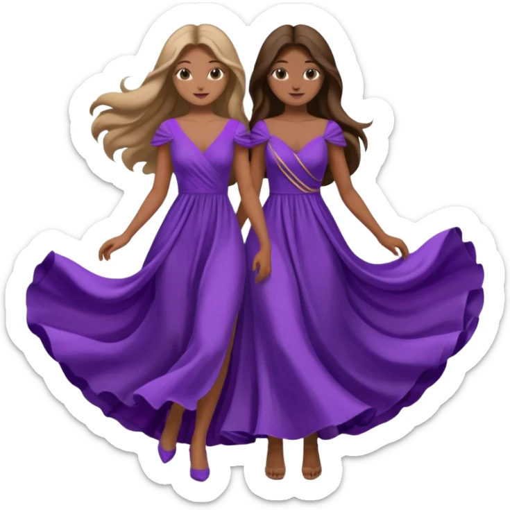 A couple in same outfit female with long hair and purple dress sticker