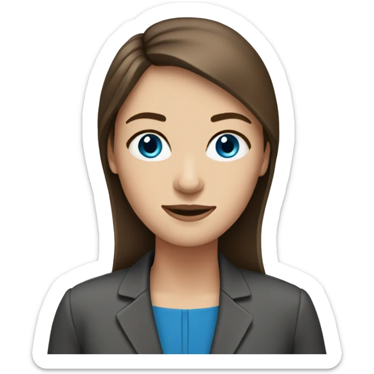 white woman with straight brown hair and suit add blue eyes sticker