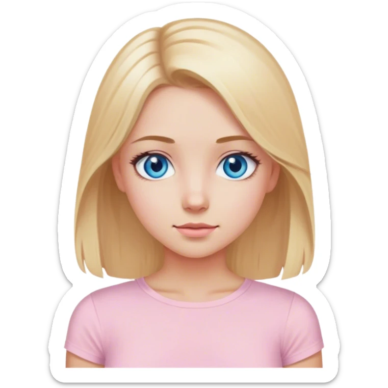 Medium long blonde hair blue eyed girl in light pink top  sticker