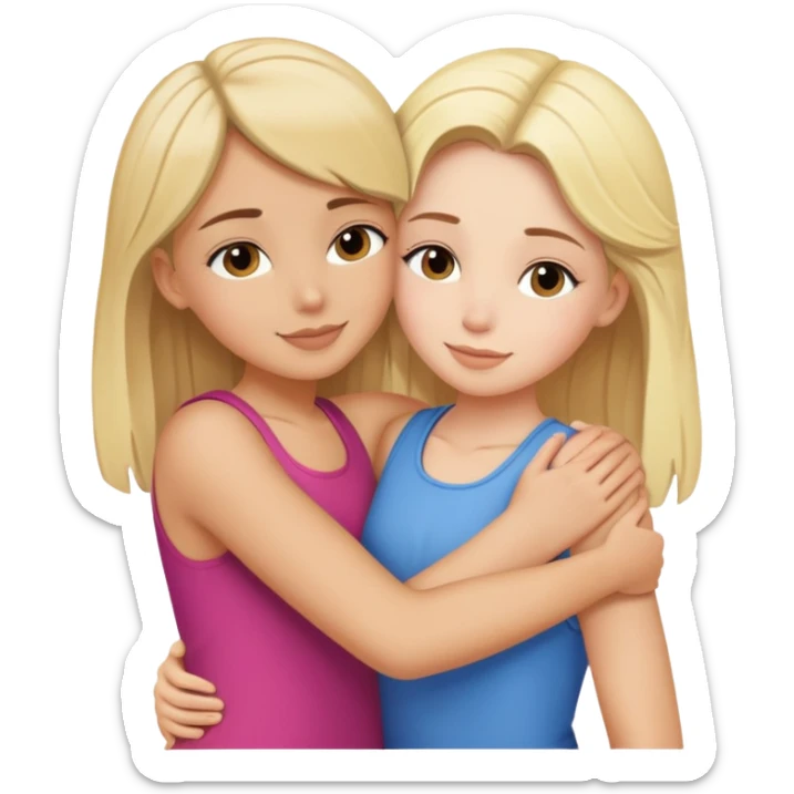 blonde girl hugging a brunette girl.they’re best friends  sticker