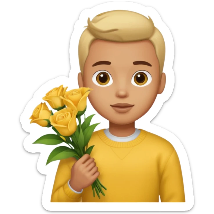 a pretty bratz guy carrying a bouquet and a yellow sweater. Muscled sticker