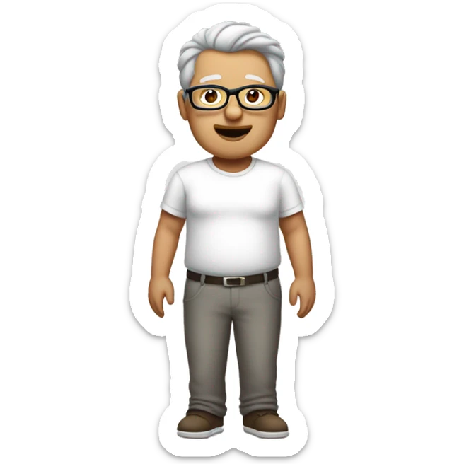 Full body Fat man grey hair with glasses in white t-shirt sticker