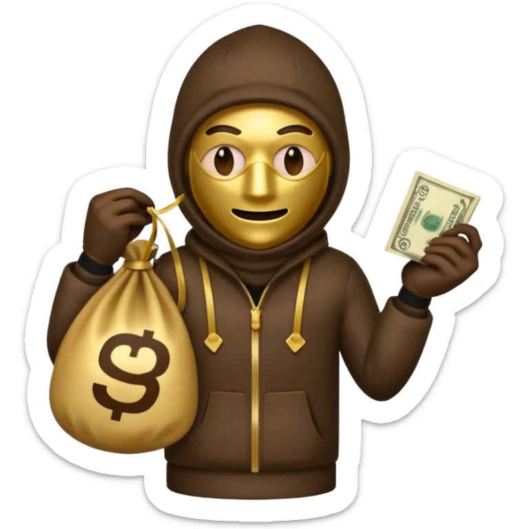 Robber emoji holding a 💰 wearing a mask that is made of robber suit without showing his hand the 💰 need to be in the left sticker
