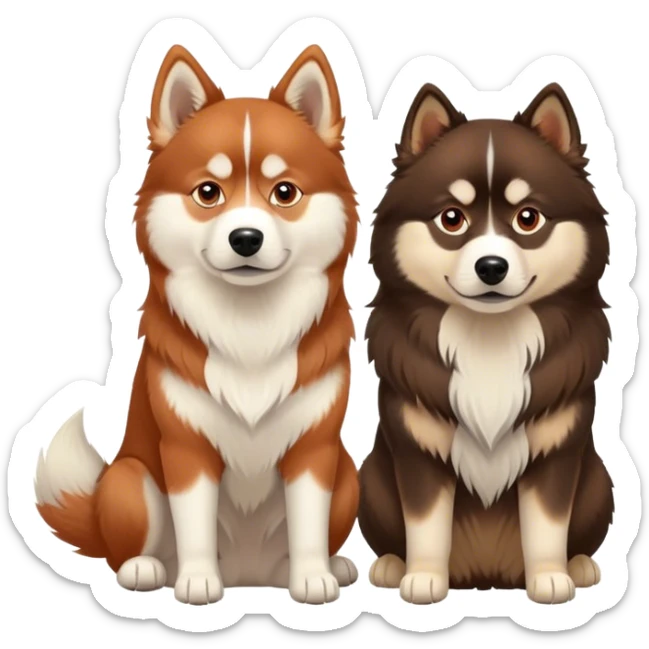two dogs sitting side by side: a red siberian husky and a finnish lapphund sticker