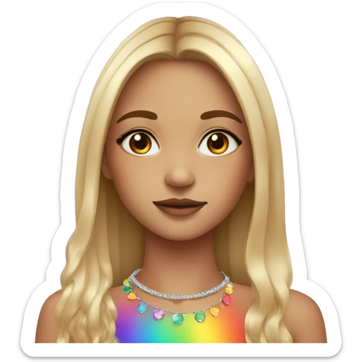 Girl with rainbow colour everything and hazel eyes freckles and silver jewellery  sticker