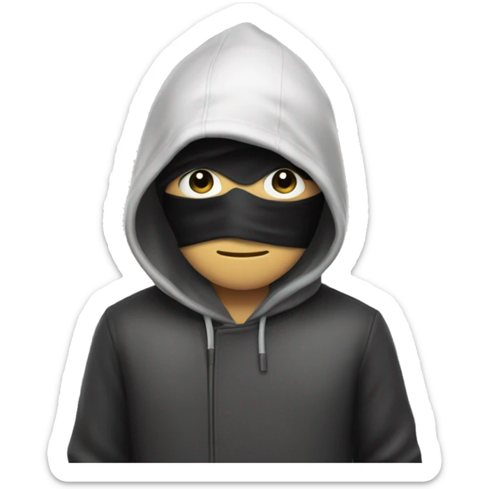A thief wearing eye masks and holding bag at his back, his clothe have black and white line sticker