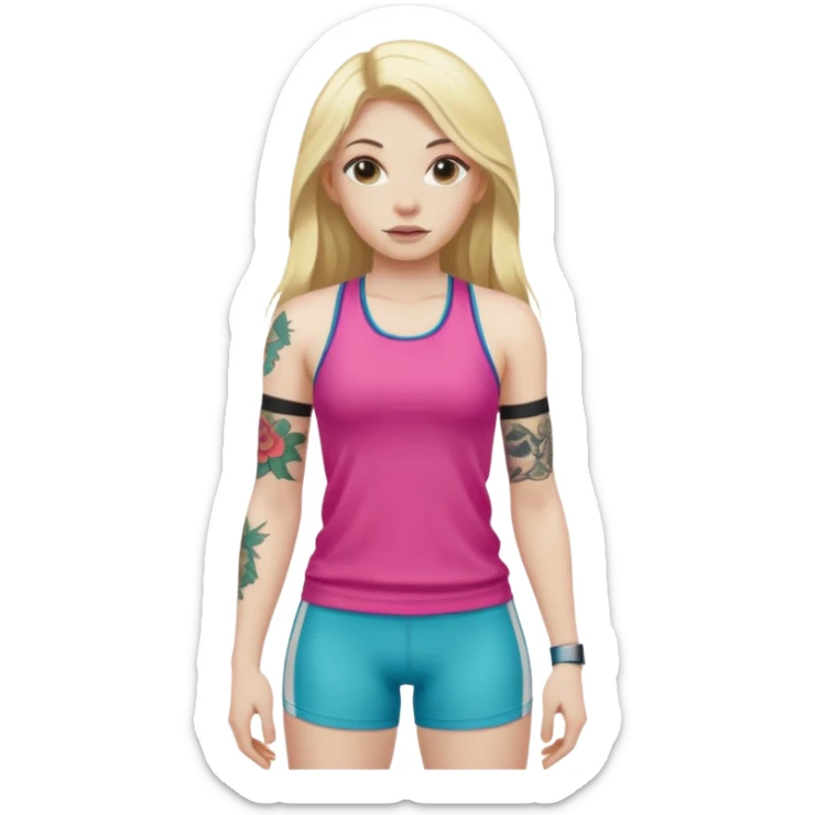 girl with long blonde hair and tattoos and an athletic ginger girl colorful clothes sticker