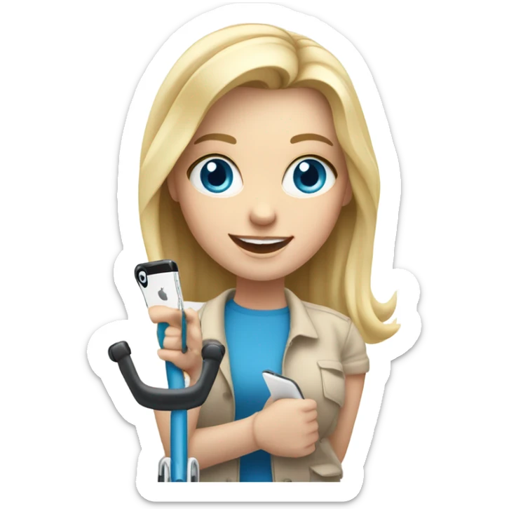 Goofy white girl blonde hair and blue eyes on crutches with an iPhone sticker