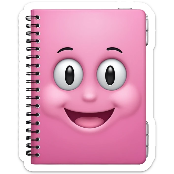 libreta de anillos rosada con carita feliz en la portada sticker