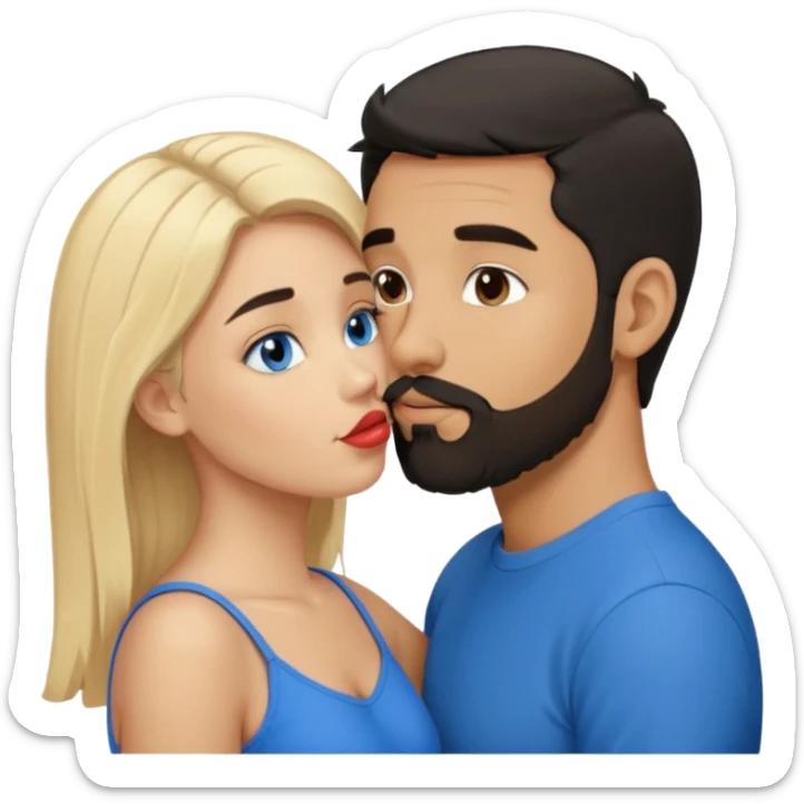 Puerto Rican man short black hair beard with southern blonde hair blue eyes girl kissing  sticker