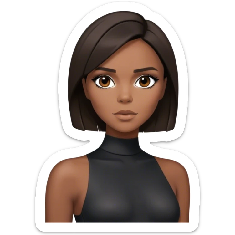 Victoria Beckham with short dark brown bob haircut, black bodysuit wearing black heels sticker