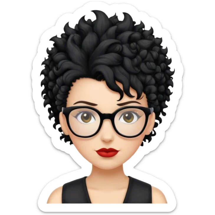 mulher branca de óculos e cabelo moicano preto enrolado sticker