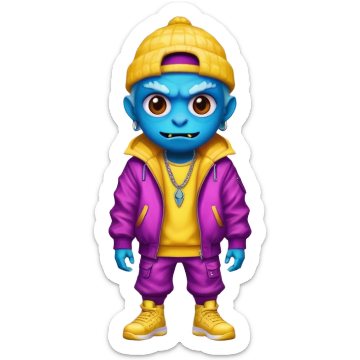 porttrait of monster with flashy-streetwear outfit sticker