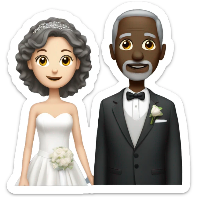 Wedding White woman bruntte  with older black man gray hair sticker