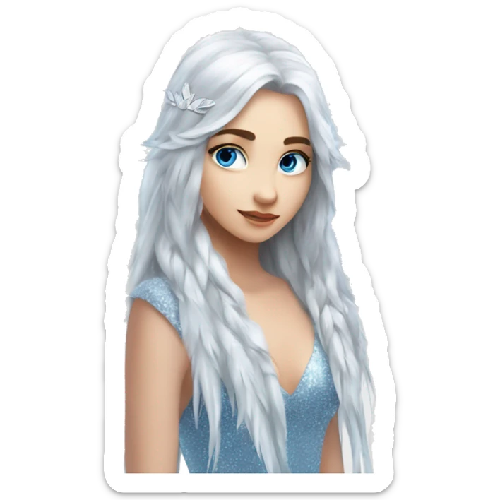big wings, silver, feather, icy ,snowflake, Beautiful, fairy, long hair, blue eyes sticker