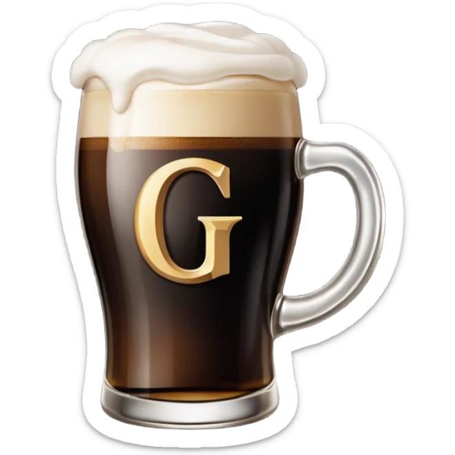 Guiness with letter 'G'. Foam starts just at the midline the middle of the letter G on the glass, 'splitting' it. sticker
