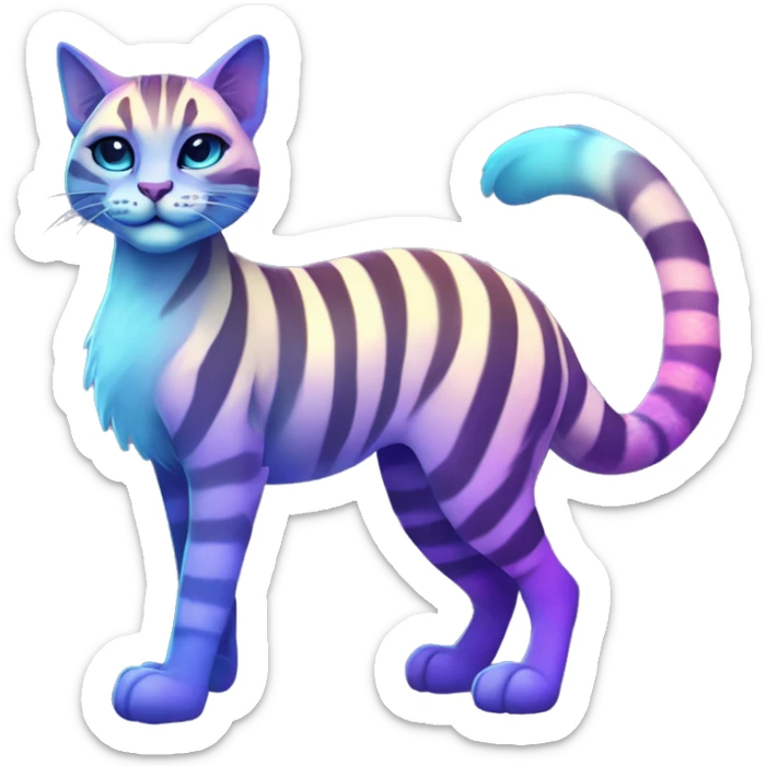 Colorful vernid fantasy creature LiLaiRa Kamirah Falvie whiskers paws full body purple blue gradient stripes braided tail feline sticker