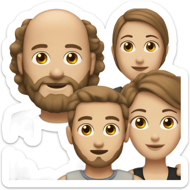 Thruple, white bald male with brown beard  male, two tan females one with brown hair one with black hair  sticker