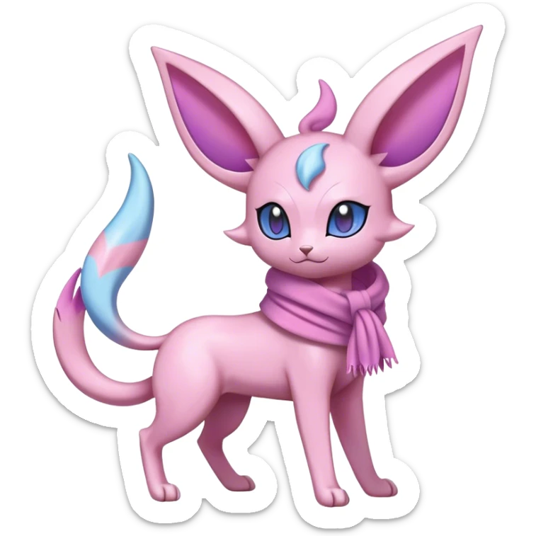 Shiny Cool Sparkly Cute Espeon-Sylveon-Fakemon-hybrid-fusion with a scarf full body sticker