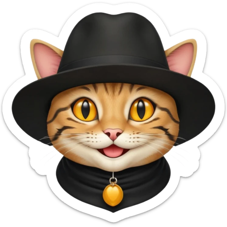 chat de couleur noir portant un chapeau avec un grand sourire sticker