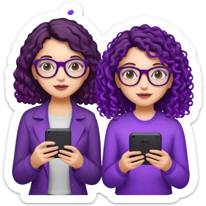 You can create two girls enjoying a concert, one brunette with purple highlights straight hair , the other brunette with curly hair and glasses. With purple lights around them.   sticker