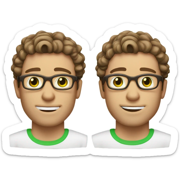 Caucasian male, shoulder length curly brown hair, green eyes, brown glasses, stubble sticker