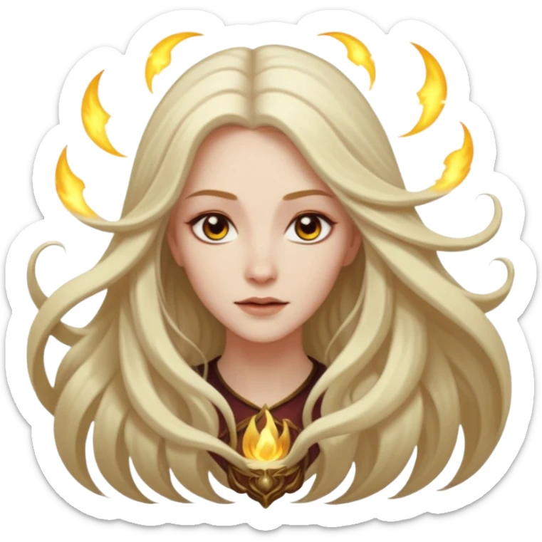 White Long Haired Women, Mystic seer — hair floating, glowing eyes sticker