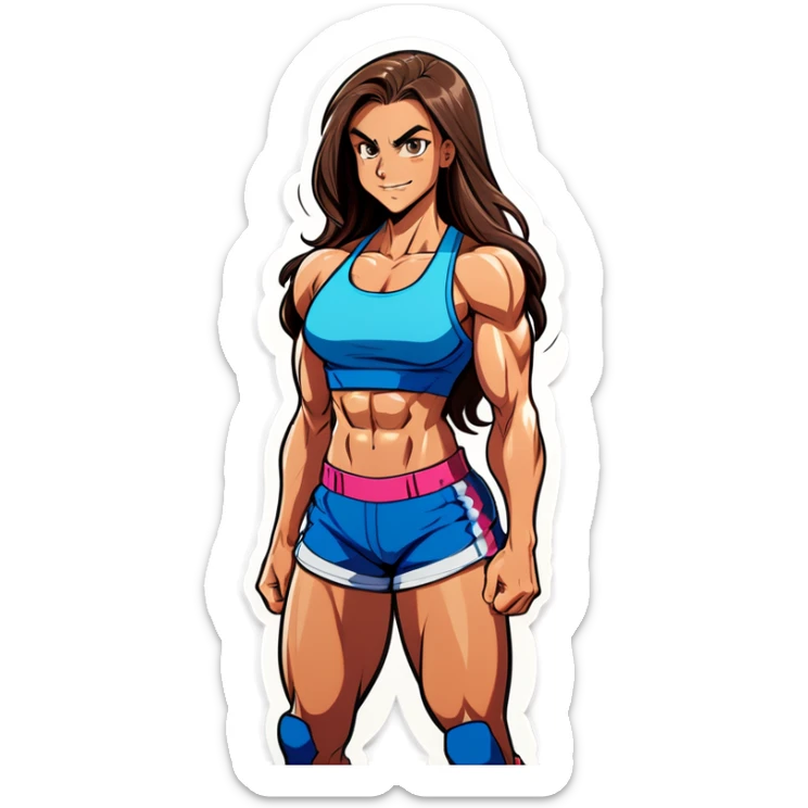 Super muscular teenage girl with sixpack and long hair sticker