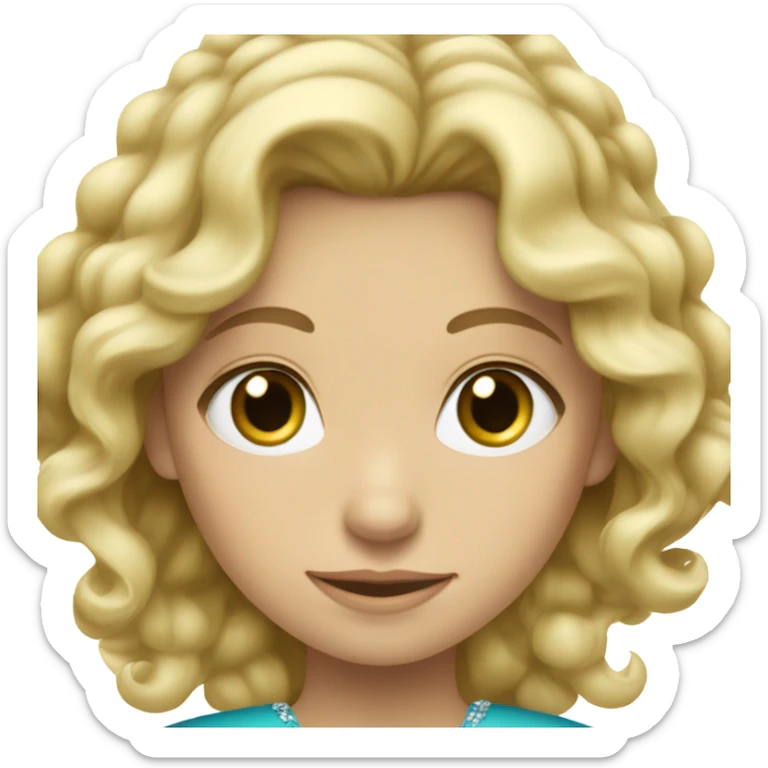 Blonde White Serbian Girl with Blonde curly hair up to her shoulders and blue-green eyes who looks like a princess  sticker