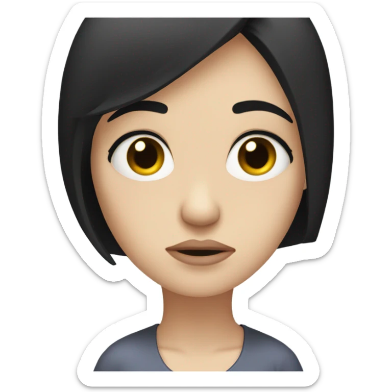 Pale woman black hair sad and frowning and heart broken sticker