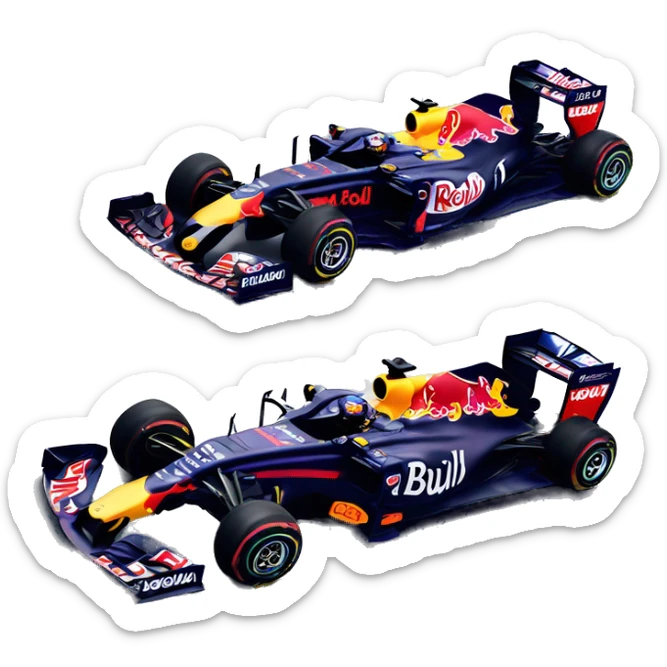 Red bull formula 1 car on top of Mercedes formula 1 car sticker