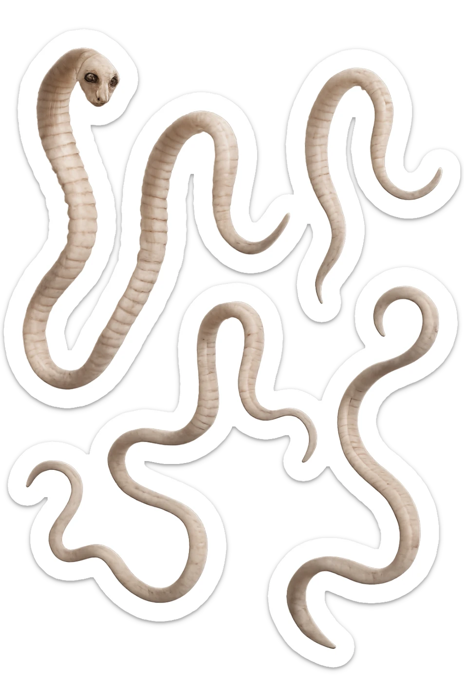 CINQUE PARASSITI COME LA TENIA FLUTTUANO IN ARIA, iperrealistico 4k sticker