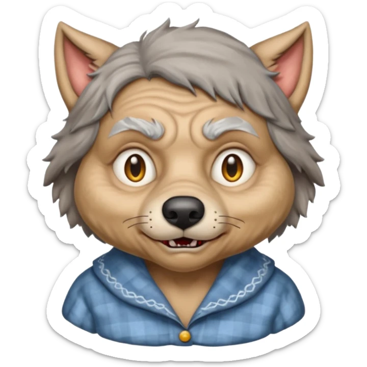 The big bad wolf is wearing Grandma's clothes, yet its face still looks like a wolf's. sticker