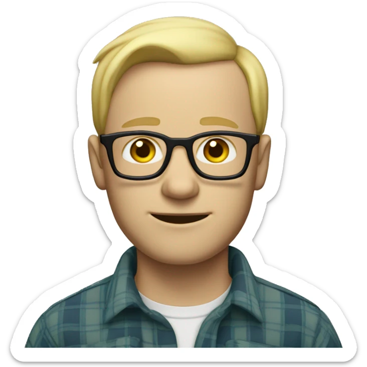 blond balding man with glasses, wearing a flannel shirt, pale skin, faint wrinkles sticker