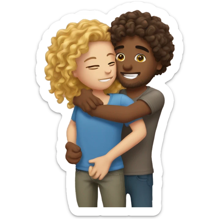 long curly hair girl hug his hazel boyfriend sticker