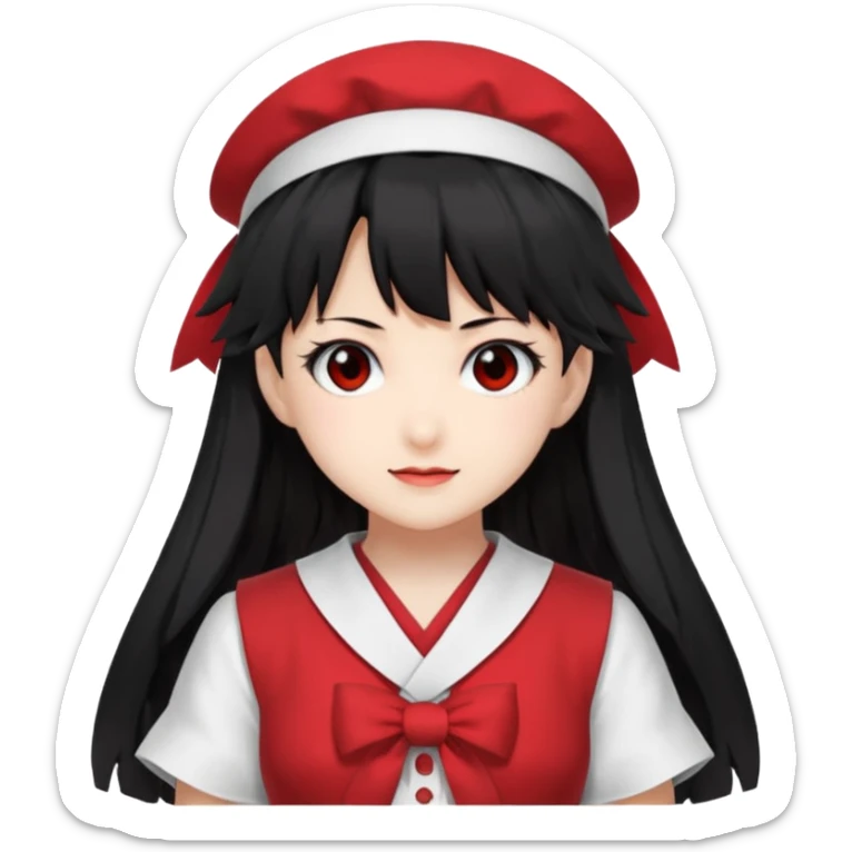 an emoji of reimu hakurei from touhou project looking at the front sticker