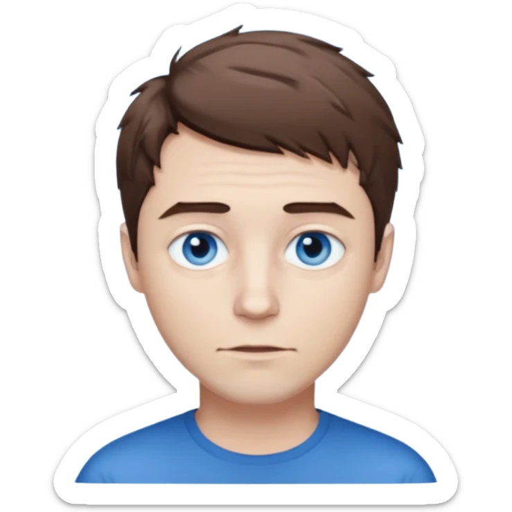 Create an emoji of a man with white skin and short brown but slightly messy hair sticker