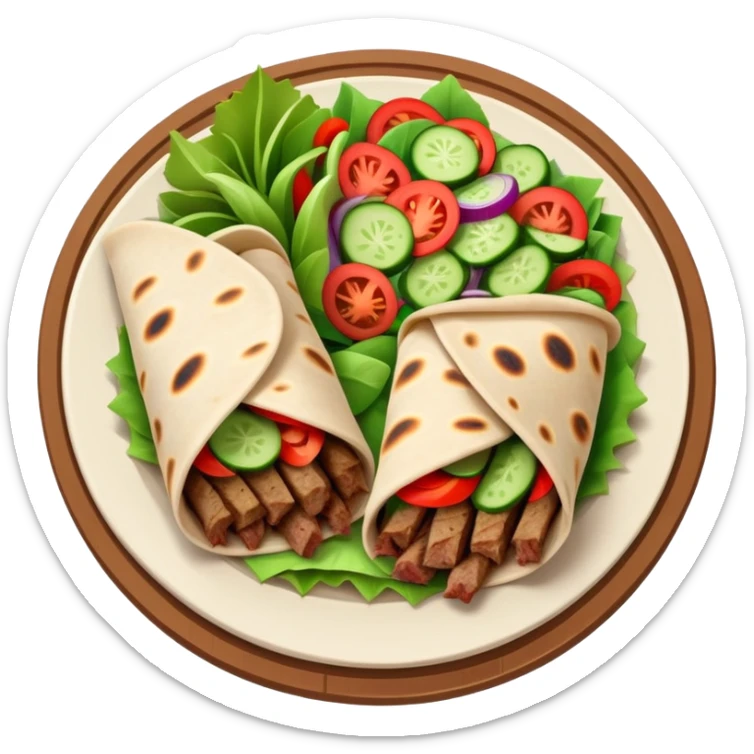 cinematic-realistic-gyros-dish-emoji,-showcasing-succulent,-spiced-meat-wrapped-in-pita-with-fresh-vegetables-rendered-with-lifelike-detail-and-dynamic,-appetizing-lighting. sticker