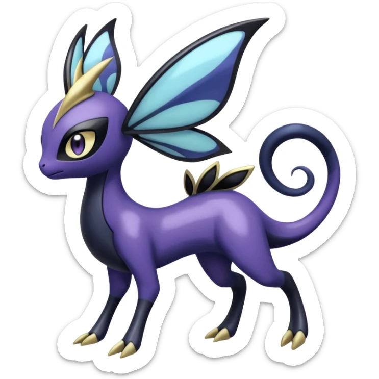 Shiny glossy melanistic oily Meloetta-Giratina-Noibat-Pokémon-Fakémon-fusion-hybrid-creature sticker