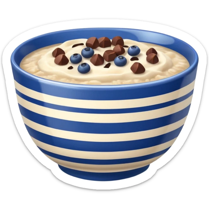 porridge con cioccolato e mirtilli in una ciotola a strisce azzurre e bianche  sticker