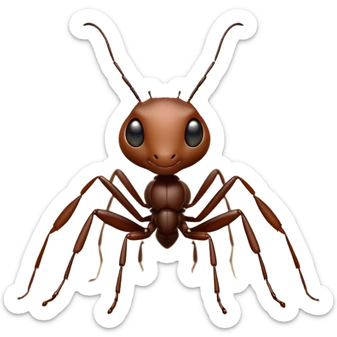 Cinematic Industrious Ant Portrait Emoji, Poised and diligent, with a tiny, meticulously detailed body in earthy tones, sharp, observant eyes and agile limbs, Simplified yet precise and sophisticated features, highly detailed, glowing with a soft, natural luminescence, high shine, intelligent and determined, stylized with an air of hardworking resilience, focused and alert, soft glowing outline, capturing the essence of a watchful ant that appears ready to march out of the screen with effortless precision! sticker