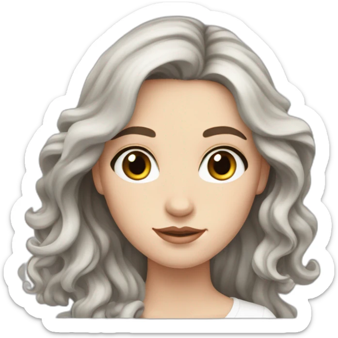 white girl with wavy long dark hair, freckles and dark brown eyes sticker