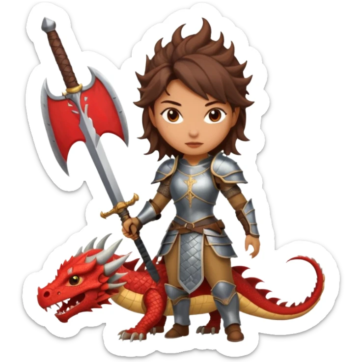 Fierce Latina in armor with a sword after a battle cutting off the head of a dragon sticker